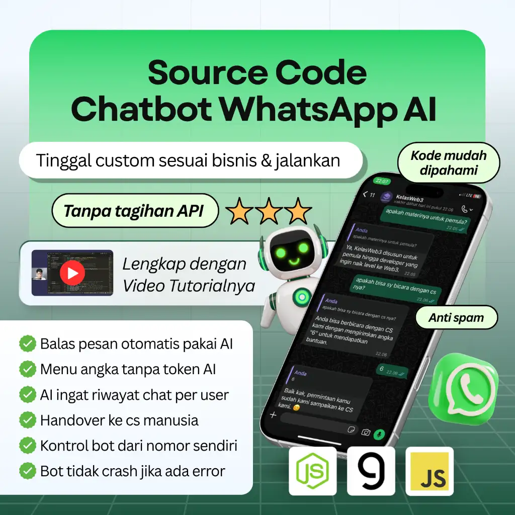 Source Code Chatbot WhatsApp AI Siap Pakai - Cocok untuk CS otomatis, usaha kecil menengah. - settingan chatbot aman