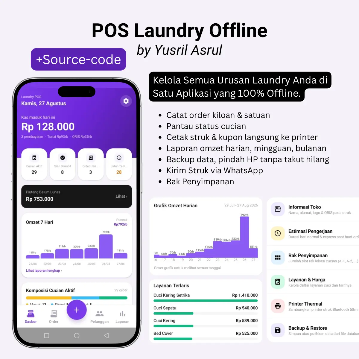 Laundry POS offline -  Aplikasi kasir khusus laundry yang 100% offline & datanya tersimpan aman di HP Anda. (Sekali bayar)